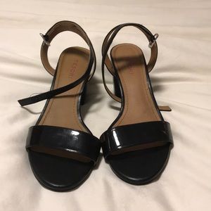 Ankle strap black leather heels